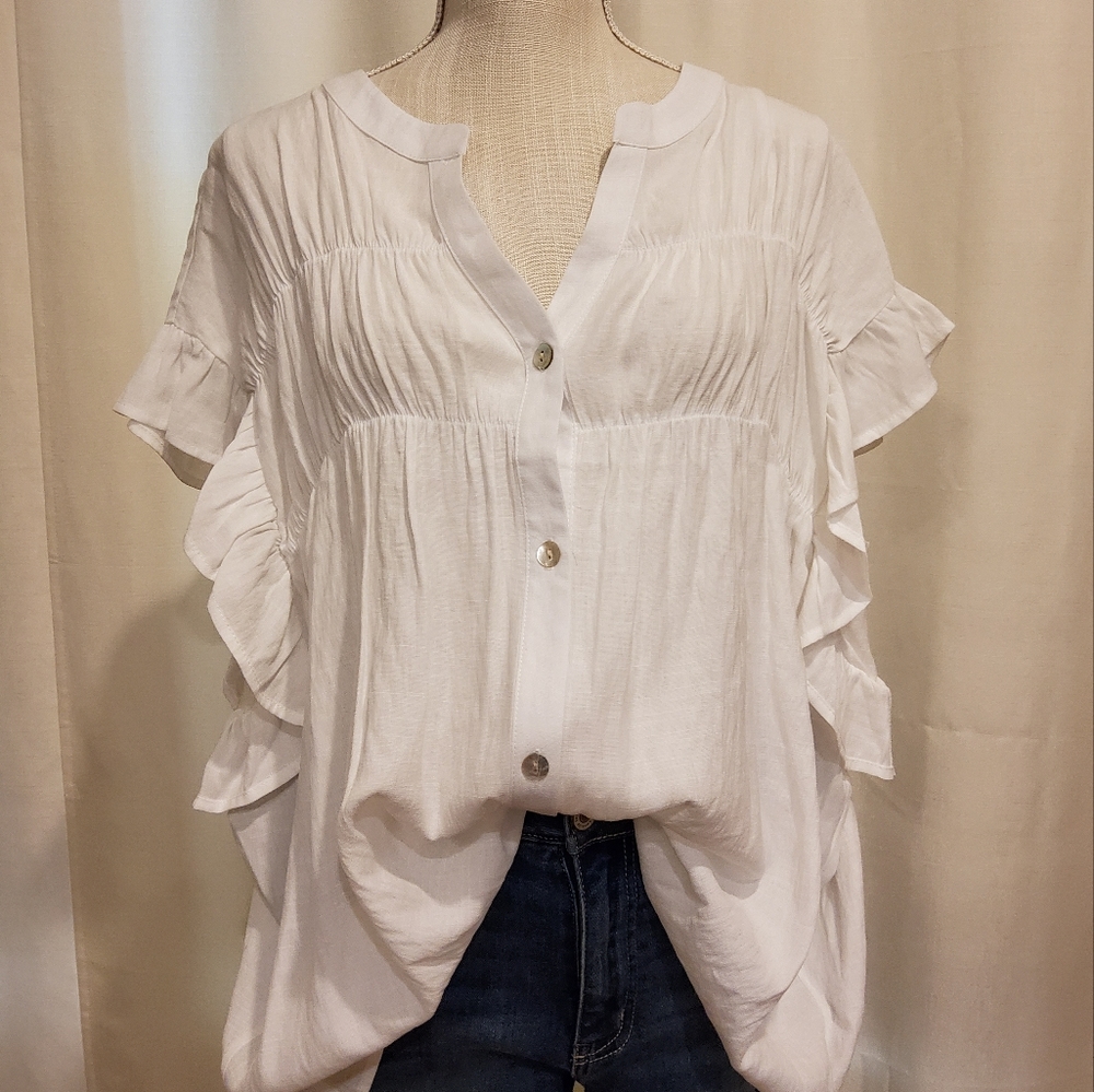 Cozy Co. White Ruffle Blouse